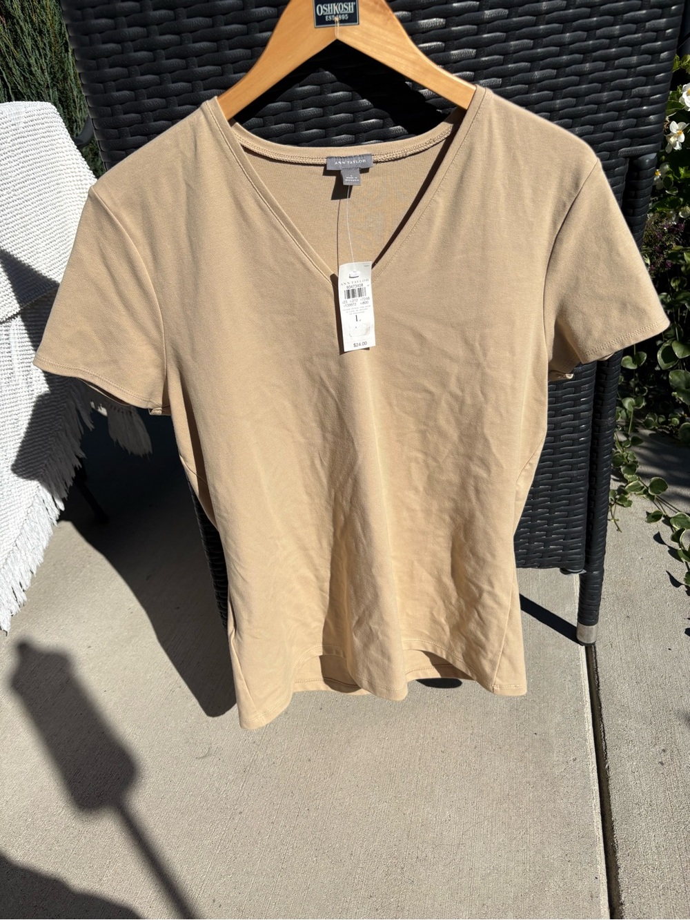 Ann Taylor Women's V-Neck Short Sleeve Tee - Tan Size L